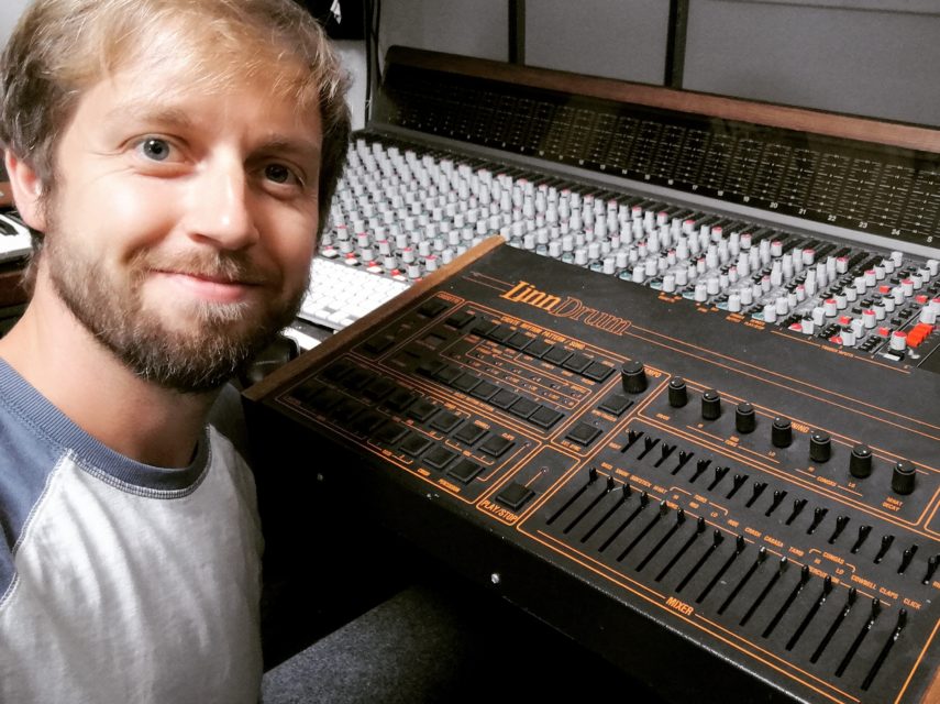 Alex Ball in studio with LinnDrum