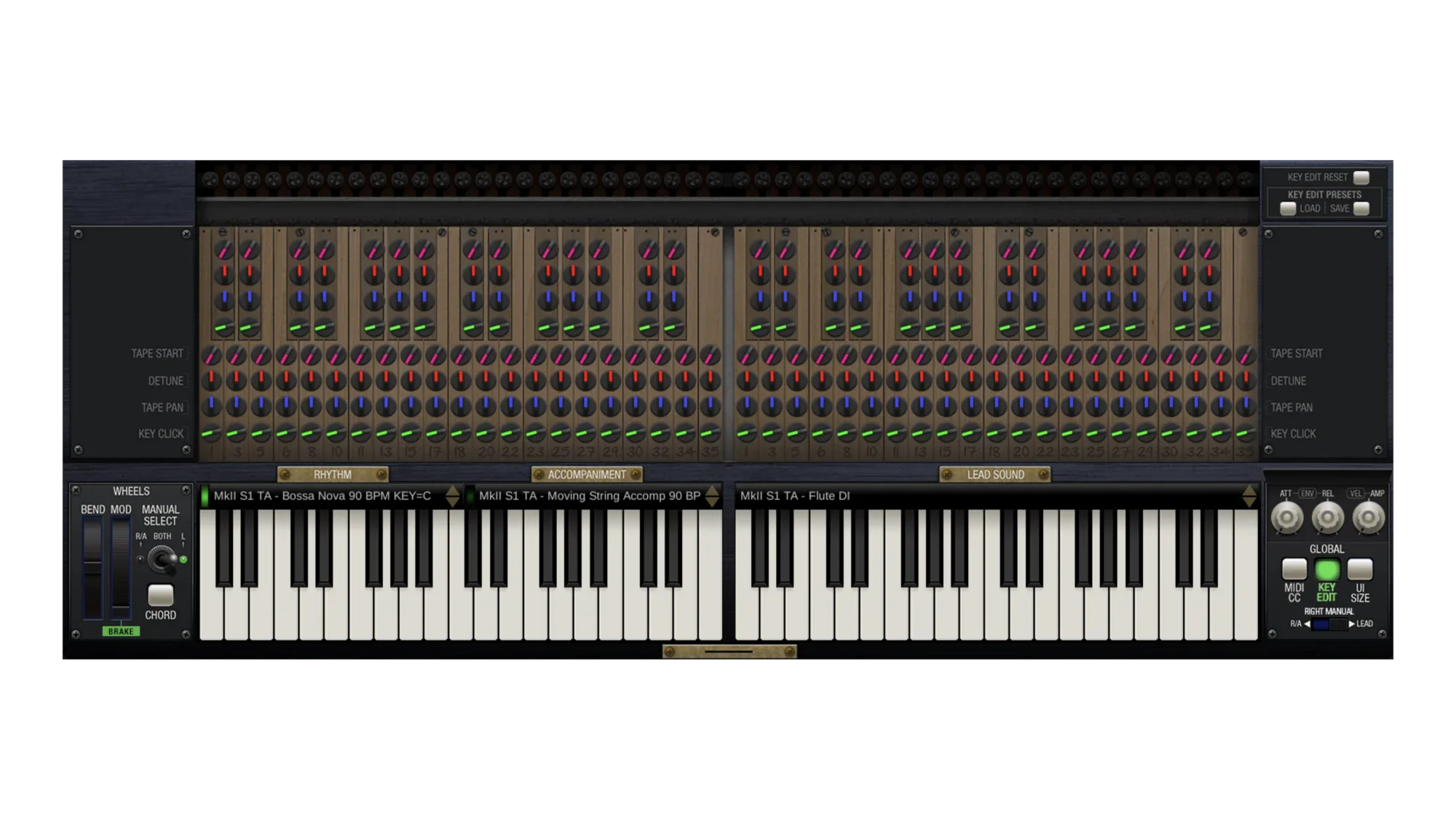 GForce Software MKII virtual synthesizer with keyboard and control panel.