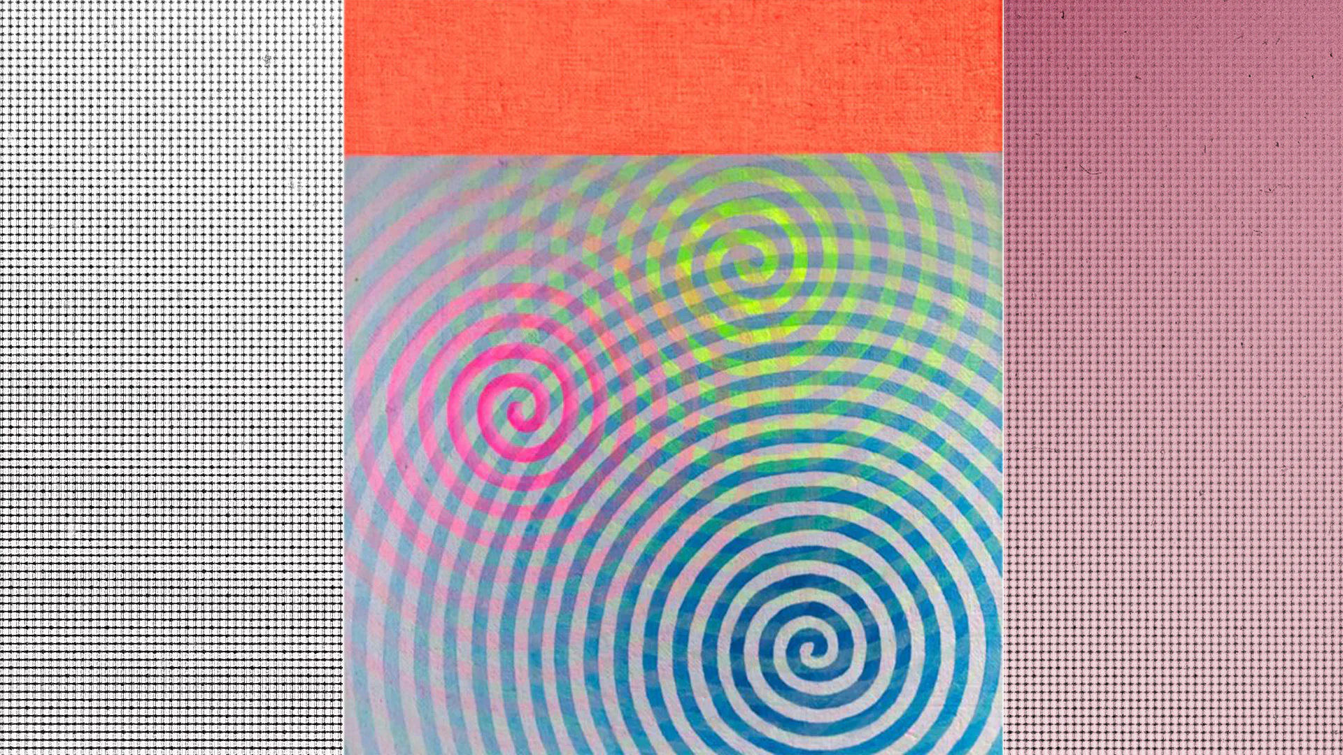Colorful spiral pattern with vibrant pink, green, and blue hues for bass music visuals.