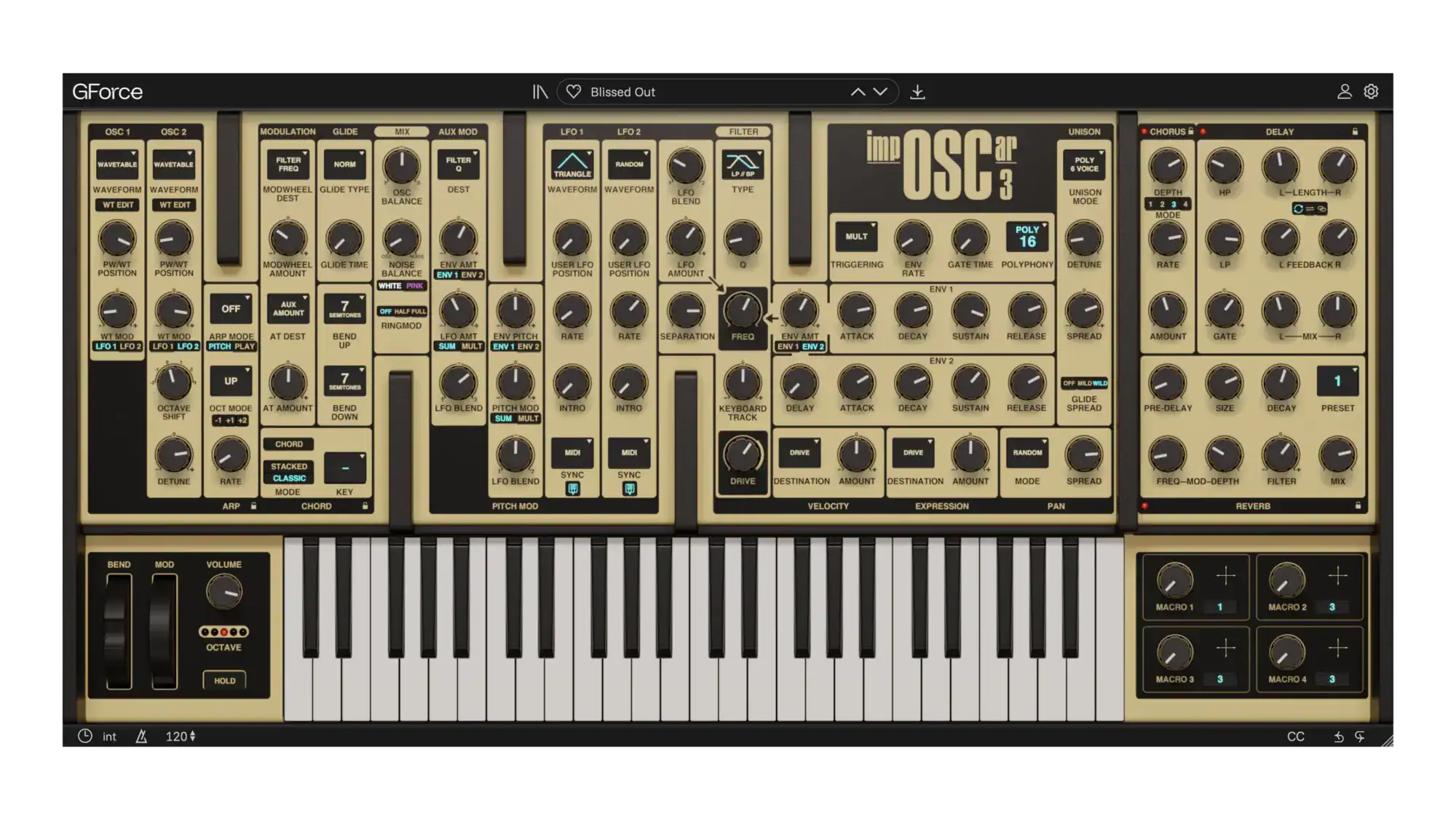 Gforcesoftware impOSCar3 virtual synthesizer for music production.
