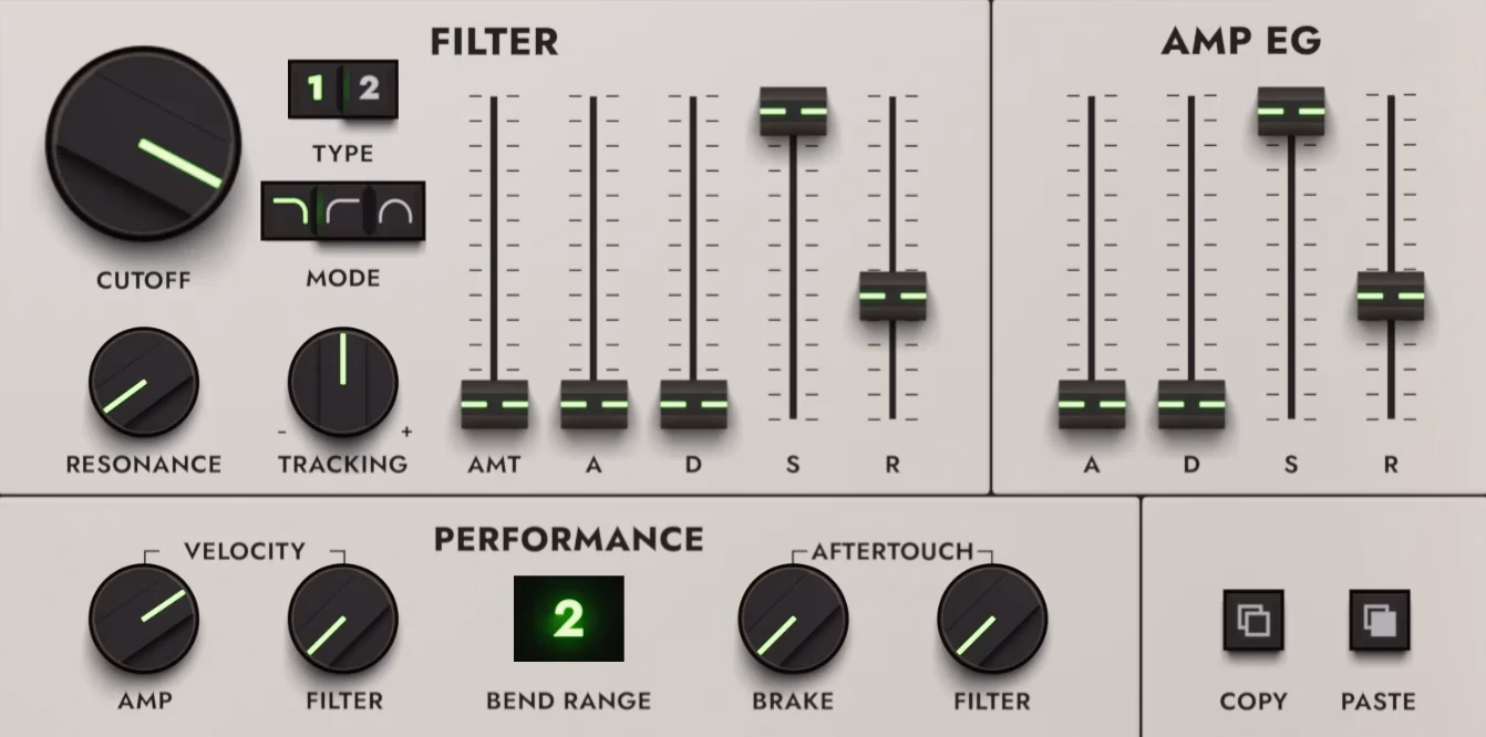 M-Tron Pro 4 filter and envelop section screenshot