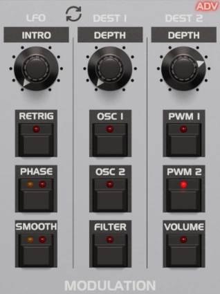 Oberheim OB-X advance modulation section screenshot
