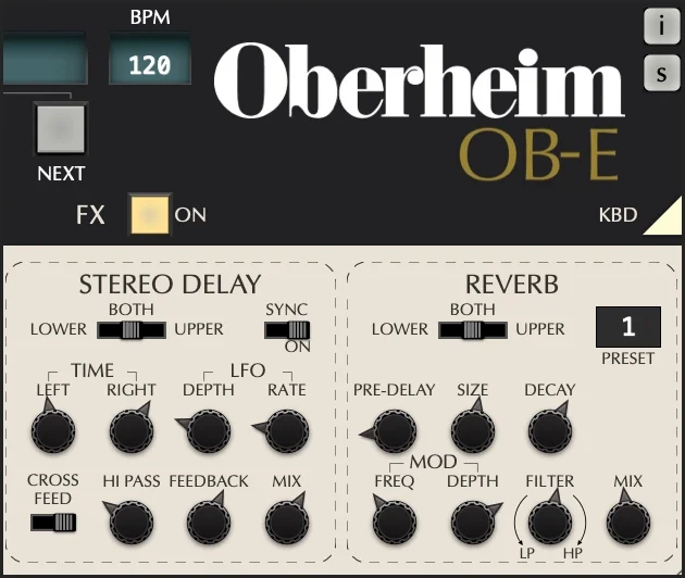 OB-E Stereo delay and reverb screenshot