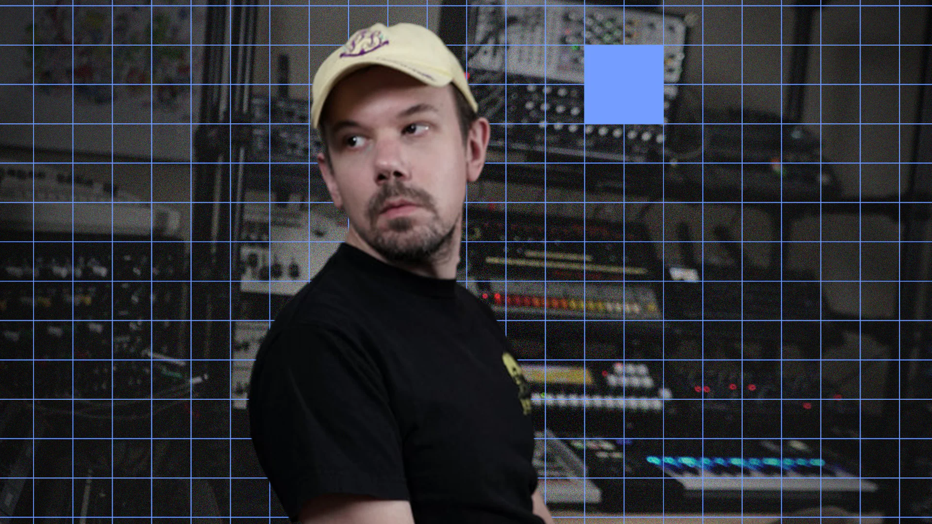 Jordan Passmore working in a professional sound design studio environment.
