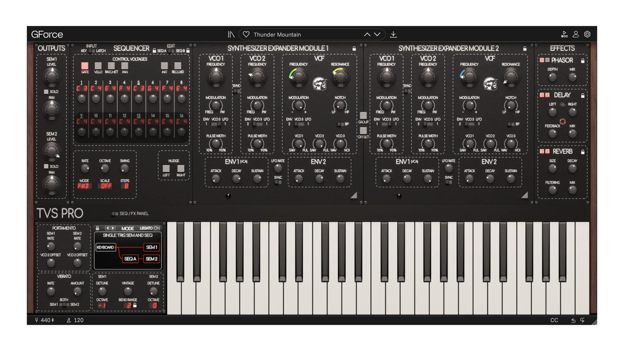 Oberheim® TVS Pro synthesizer with keyboard and controls.