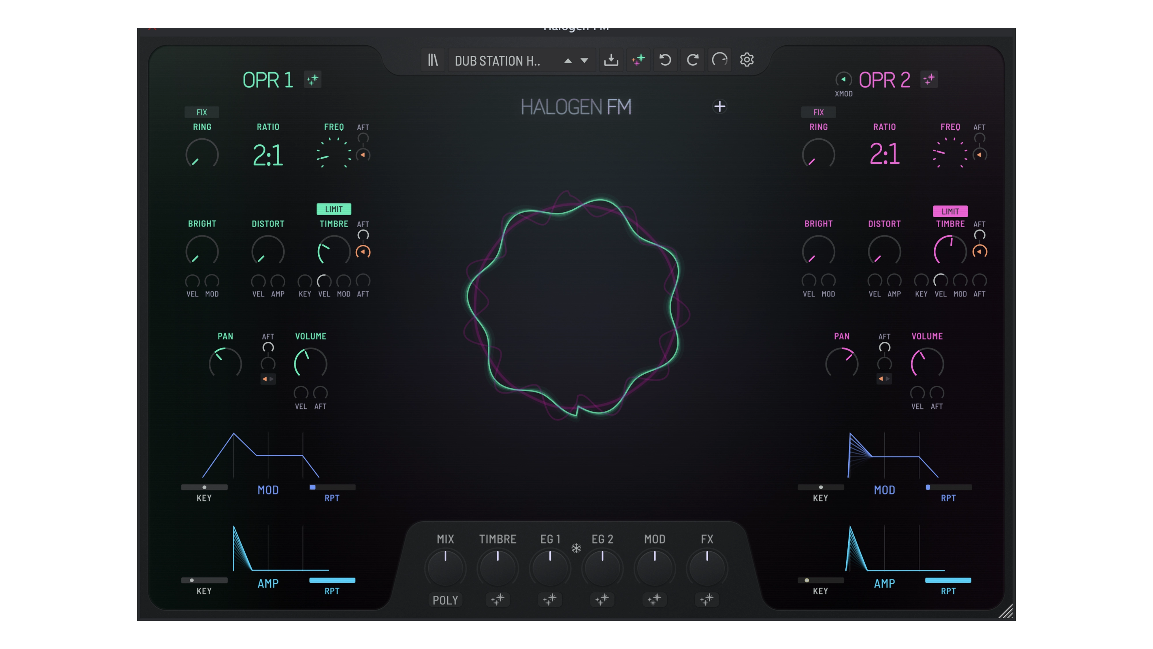 Digital DJ mixer interface with colorful controls and waveforms for Halogen FM.