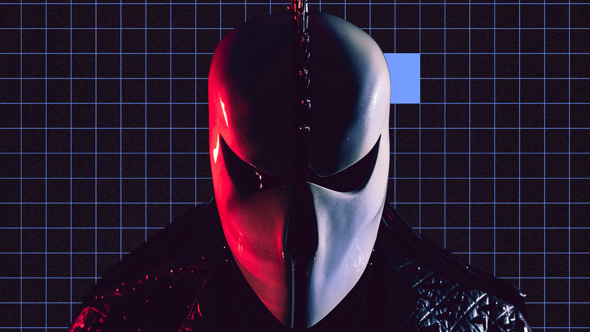 Futuristic metallic mask with grid background for Gforcesoftware.