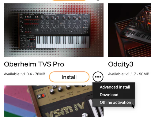 Screenshot showing offline activation option for GForce Software products.